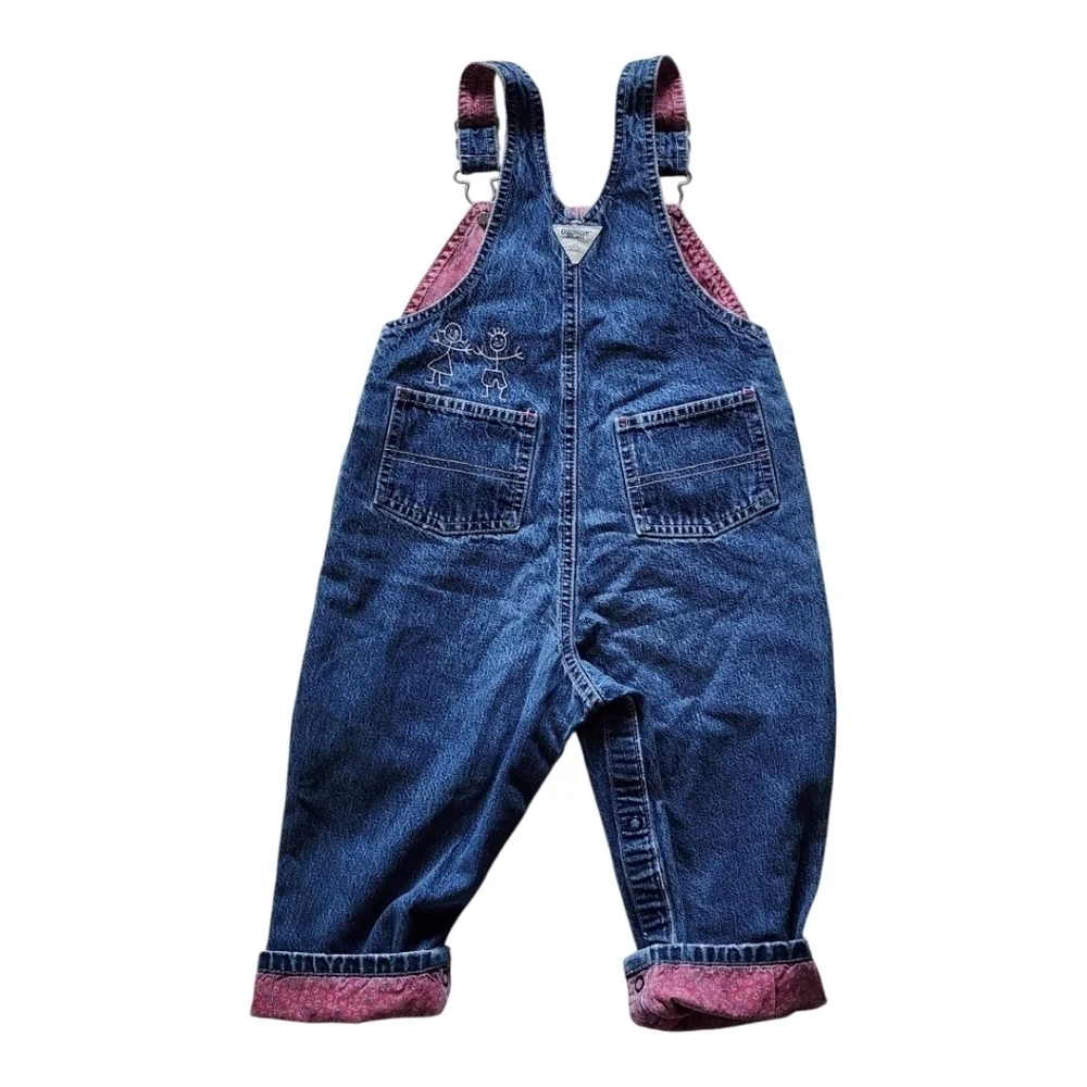 Vintage OshKosh B'gosh 24M Denim Overalls Alphabet Floral Lining 90s